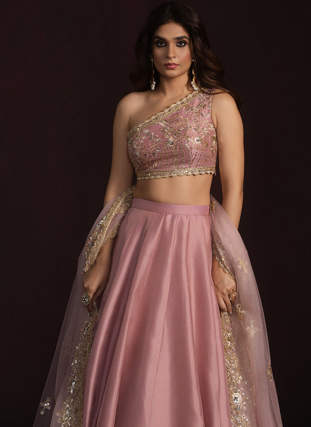 Rose Embroidered One Shoulder Style Lehenga