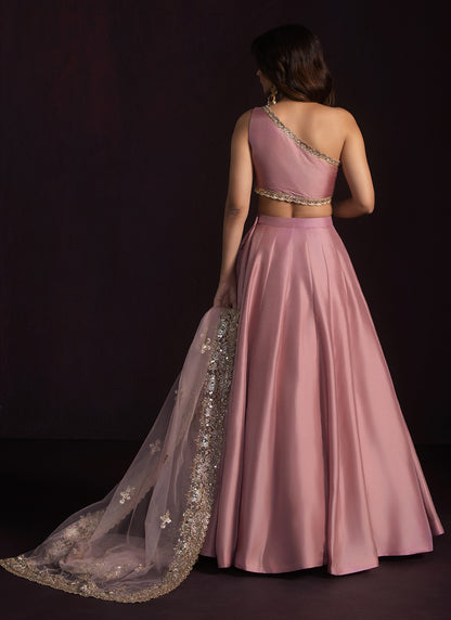 Rose Embroidered One Shoulder Style Lehenga