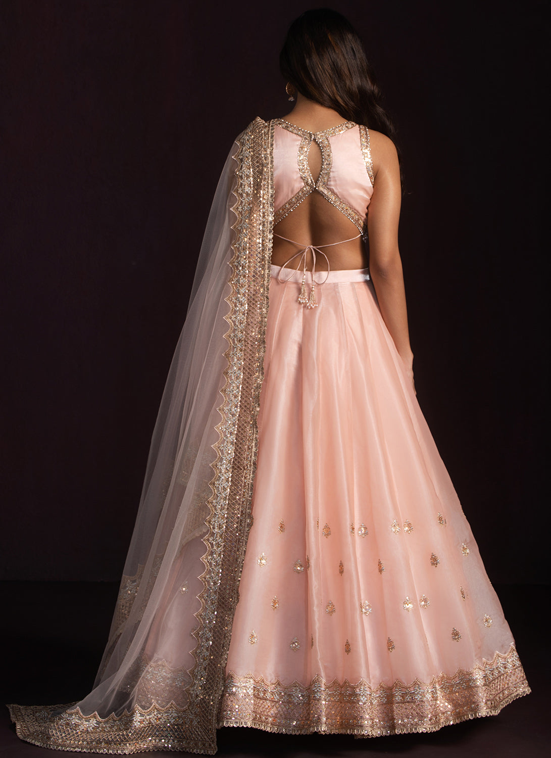 Soft Peach Embroidered Organza Lehenga