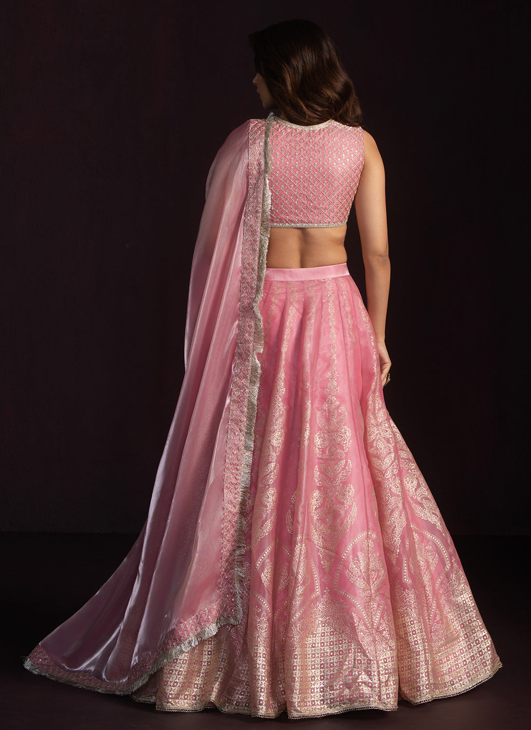 Pink Embroidered Organza Lehenga