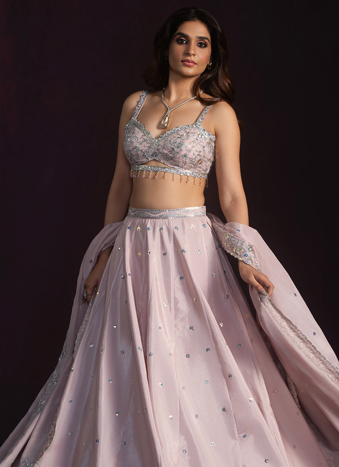 Blush Embroidered Crepe Lehenga