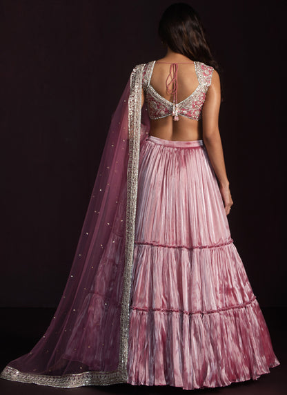 Dusty Pink Embroidered Organza Lehenga