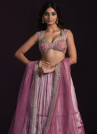 Dusty Pink Embroidered Organza Lehenga