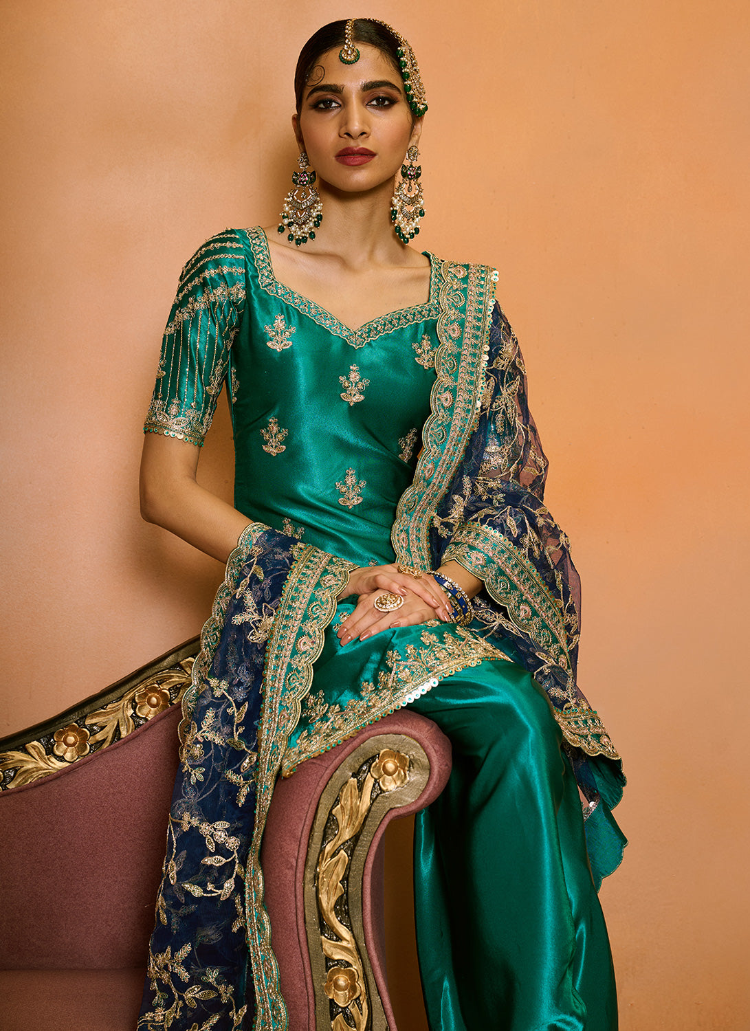 Teal Green Embroidered Patiala Suit