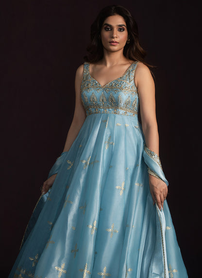 Light Blue Embroidered Organza Anarkali