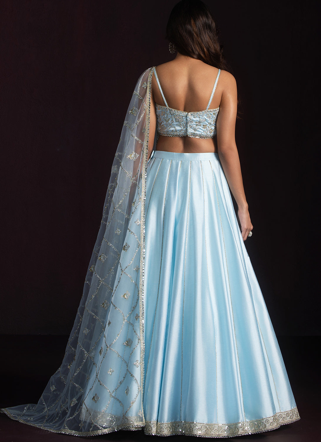 Sky Blue Embroidered Silk Lehenga