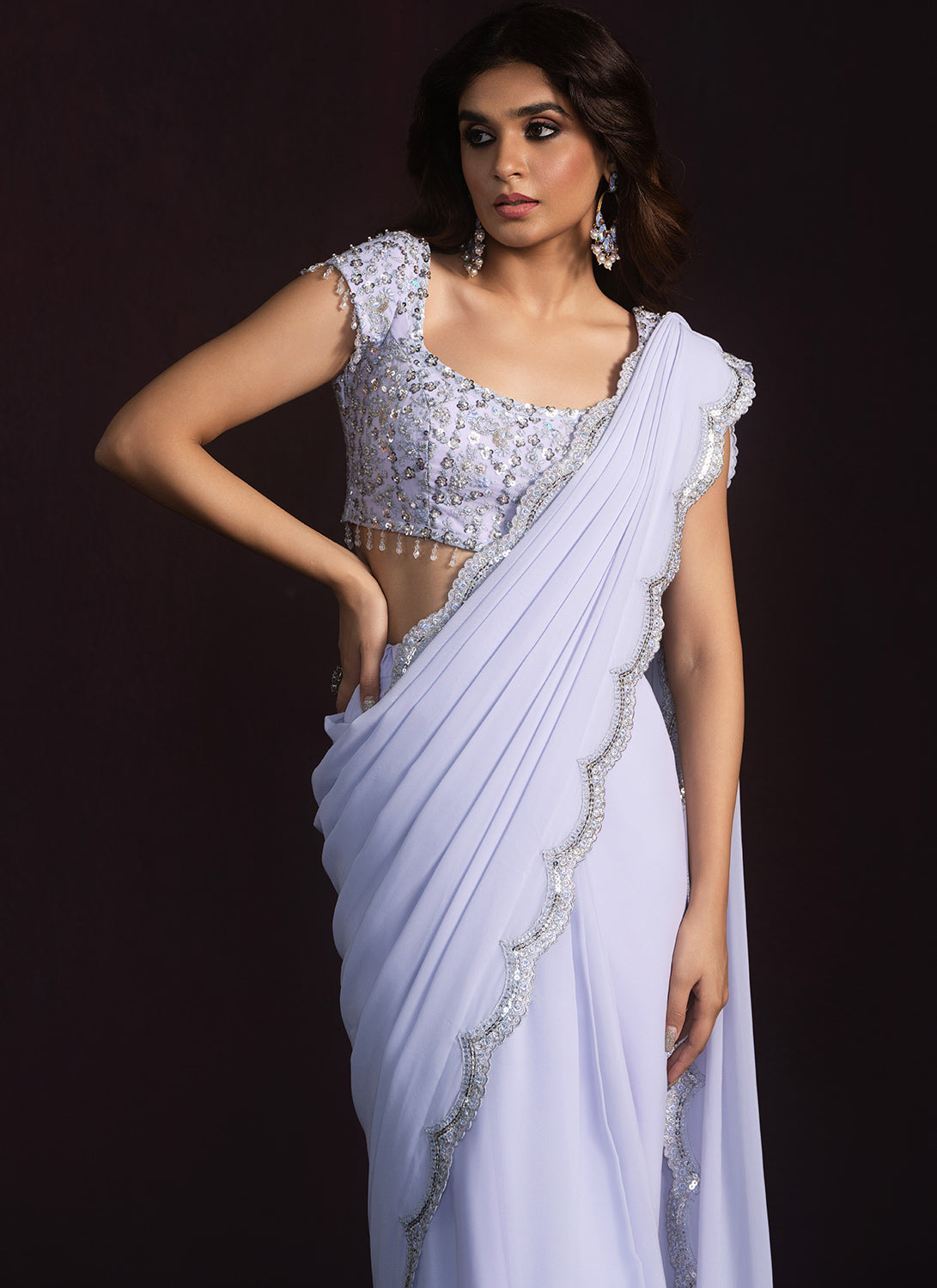 Soft Lavender Embroidered Georgette Saree