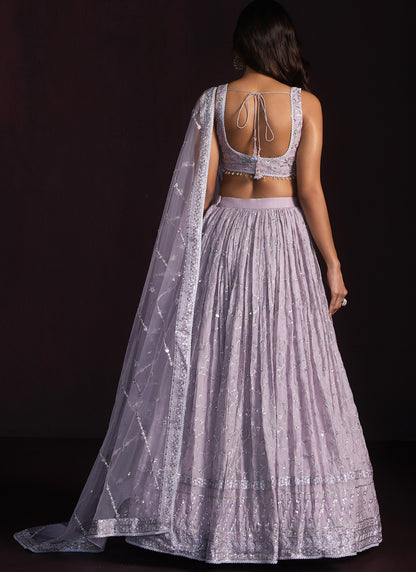 Purple Embroidered Organza Lehenga