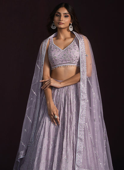 Purple Embroidered Organza Lehenga