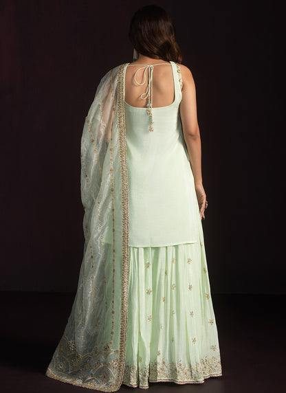 Mint Green Embroidered Crepe Silk Sharara