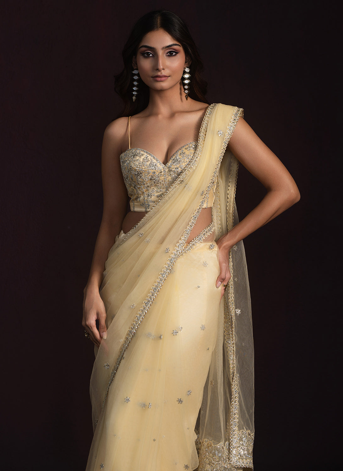 Yellow Embroidered Corset Style Saree