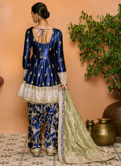 Blue and Light Green Embroidered Punjabi Suit