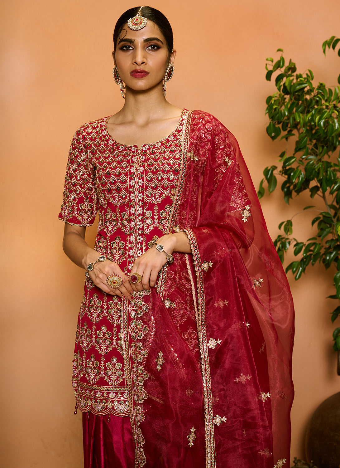 Crimson Embroidered Patiala Suit