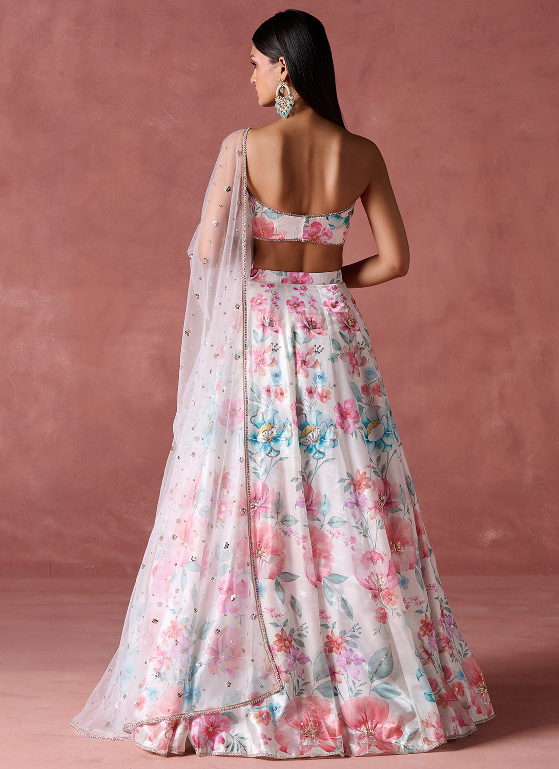 Off White Multicolor Floral Strapless Lehenga