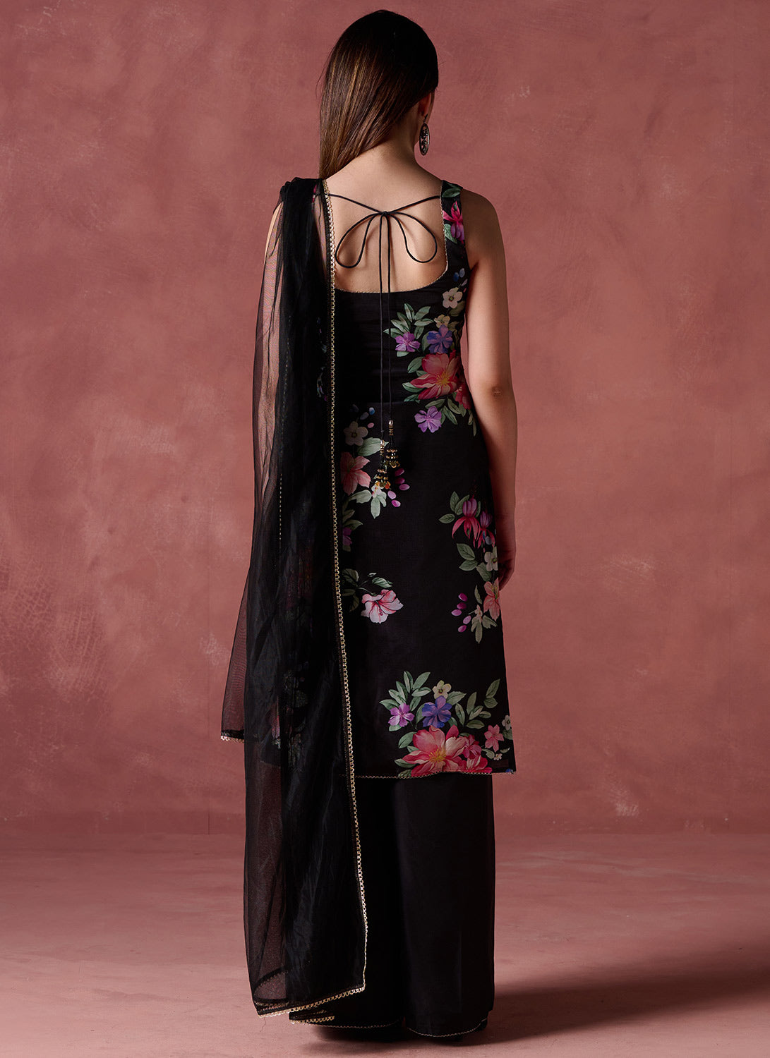 Black Multicolor Floral Printed Palazzo Suit