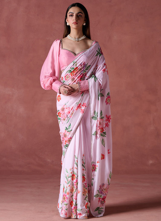 Light Pink Floral Printed Saree