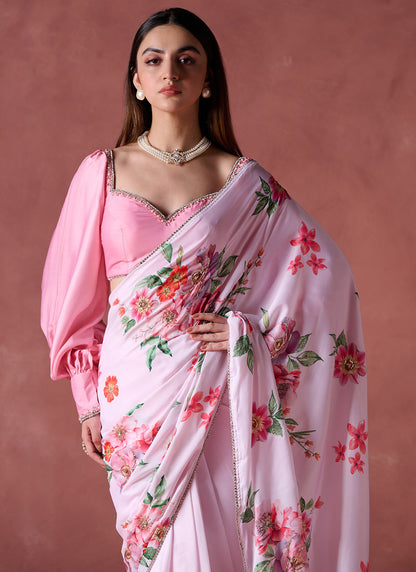 Light Pink Floral Printed Saree