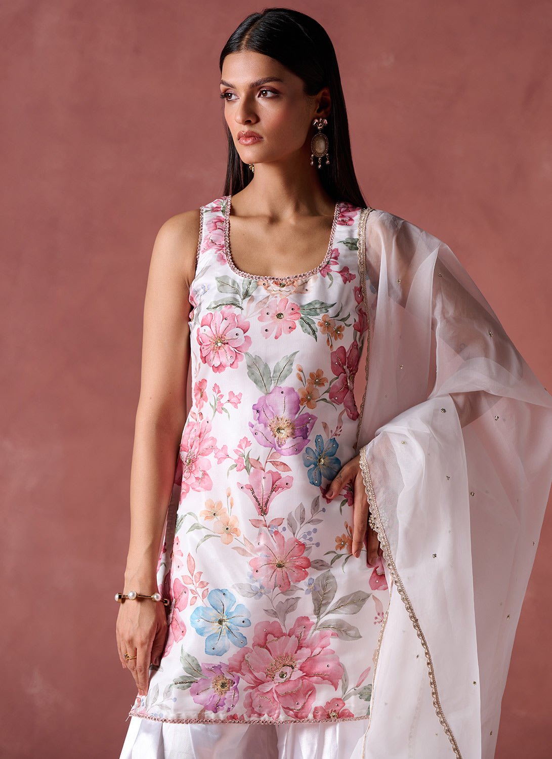 Off White Multicolor Floral Printed Punjabi Suit