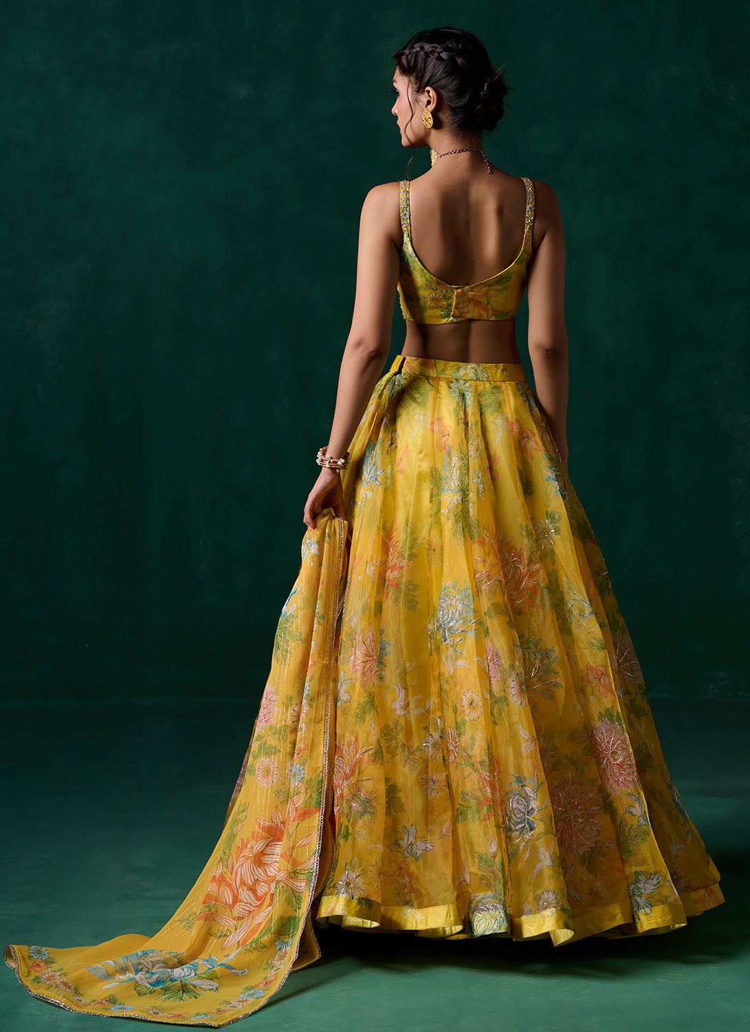 Yellow Multicolor Floral Printed Lehenga