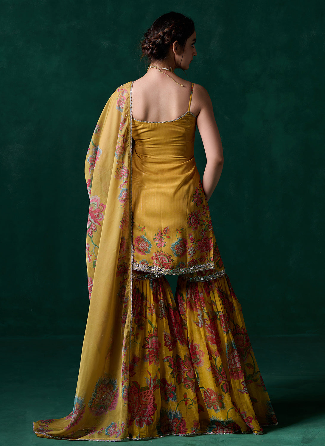 Yellow Multicolor Floral Printed Gharara Suit