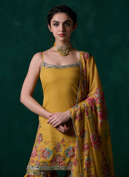 Yellow Multicolor Floral Printed Gharara Suit