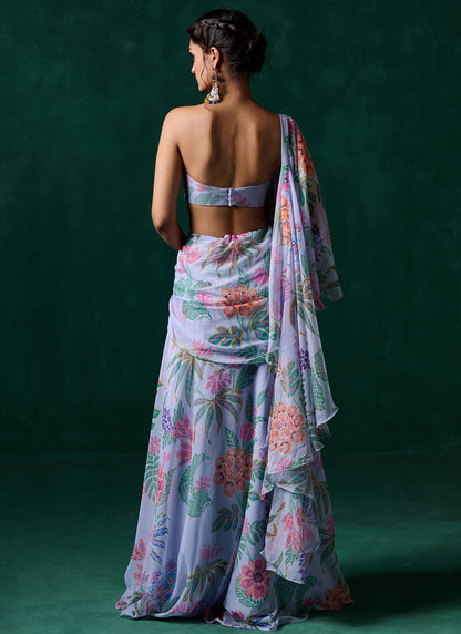 Grey Multicolor Floral Printed Saree