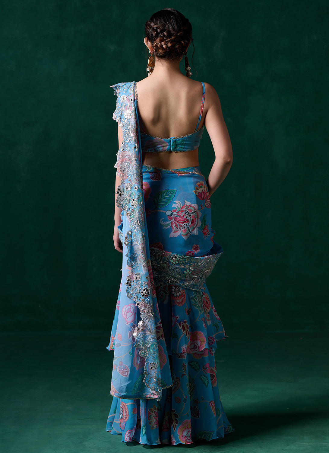 Light Blue Multicolor Floral Printed Saree