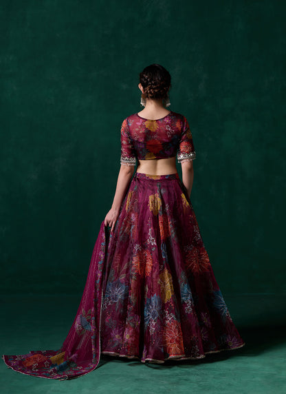 Wine Multicolor Floral Printed Lehenga