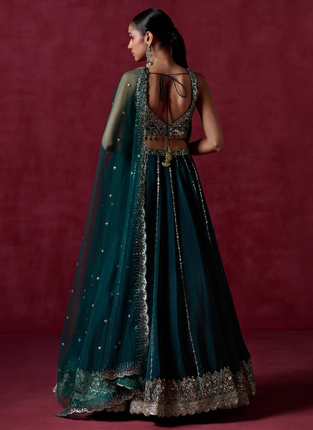 Teal Green Embroidered Lehenga