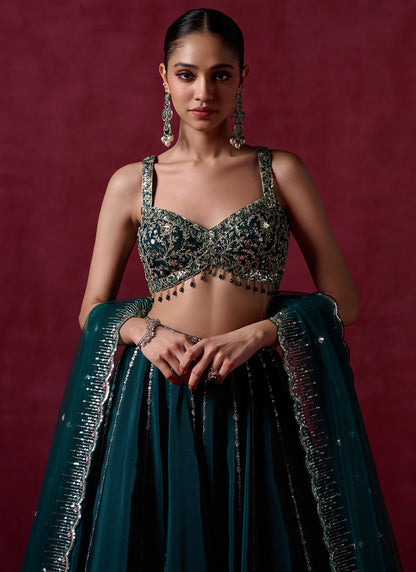 Teal Green Embroidered Lehenga