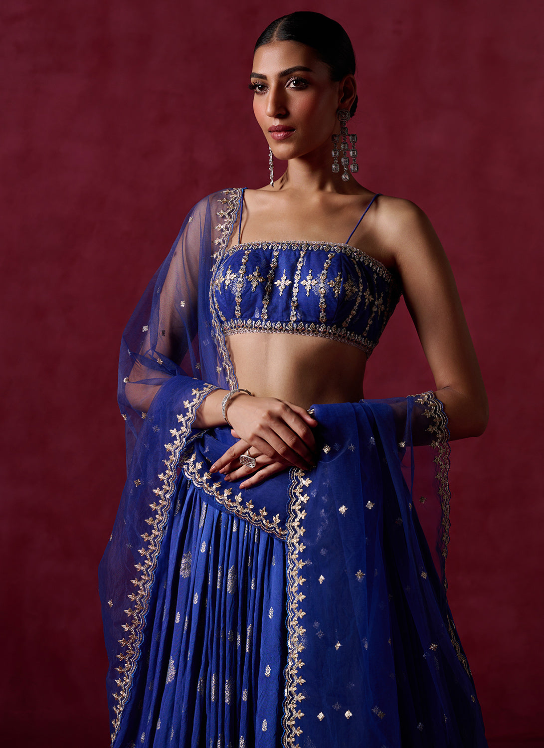 Royal Blue Embroidered Brocade Lehenga