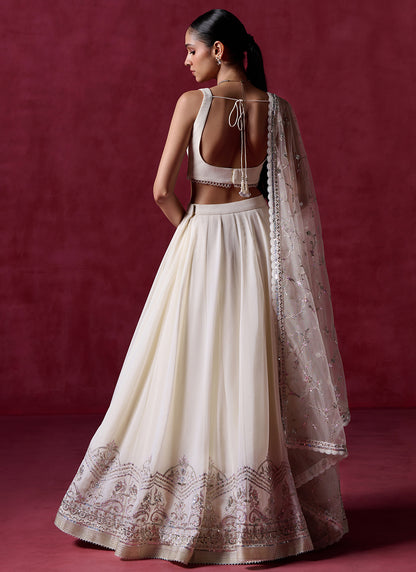 Ivory Embroidered Georgette Lehenga