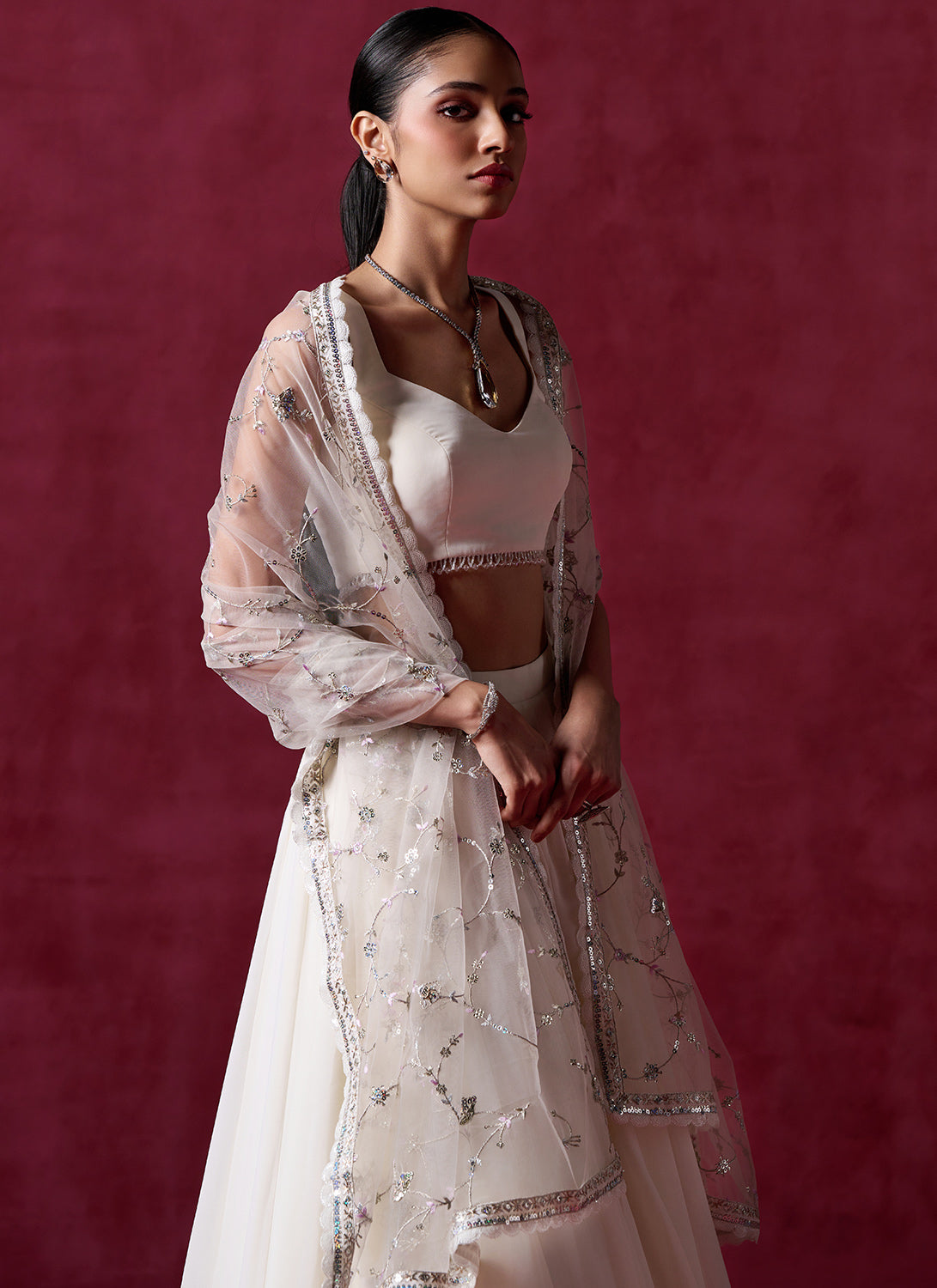 Ivory Embroidered Georgette Lehenga