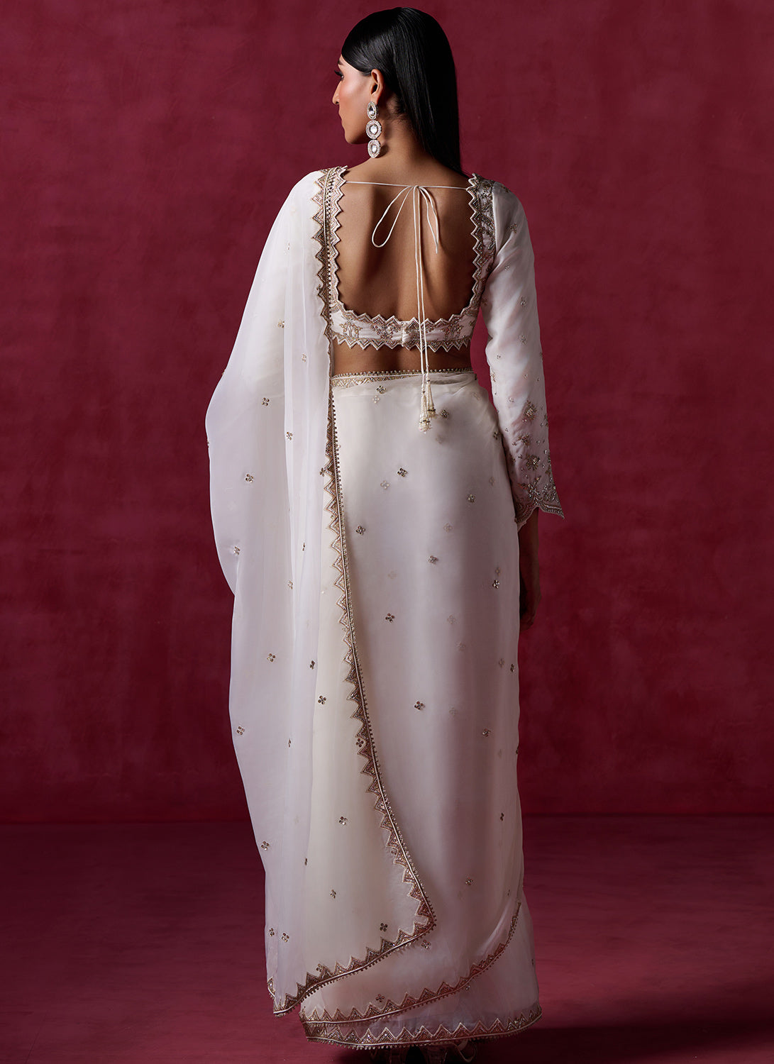 Off White Embroidered Organza Saree