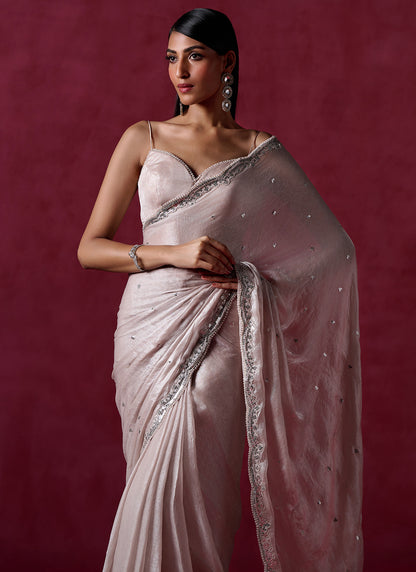 Nude Embroidered Silk Saree