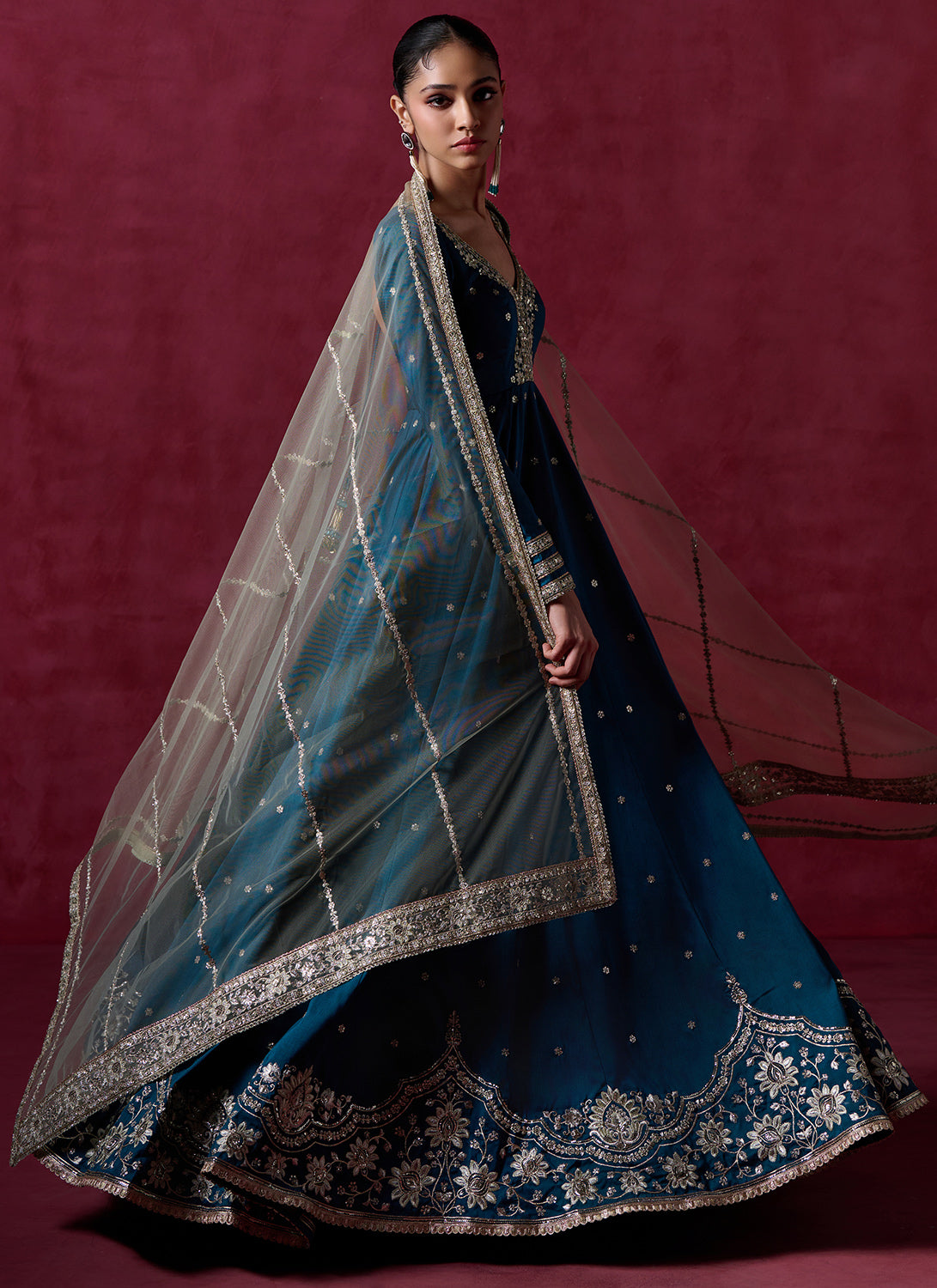 Peacock Blue Embroidered Anarkali