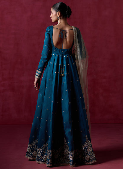 Peacock Blue Embroidered Anarkali