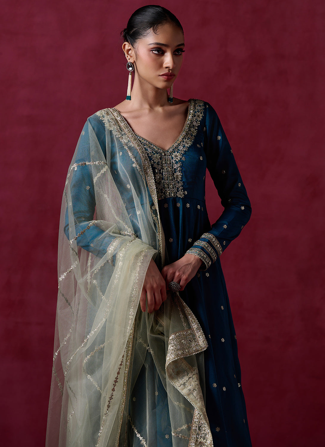 Peacock Blue Embroidered Anarkali