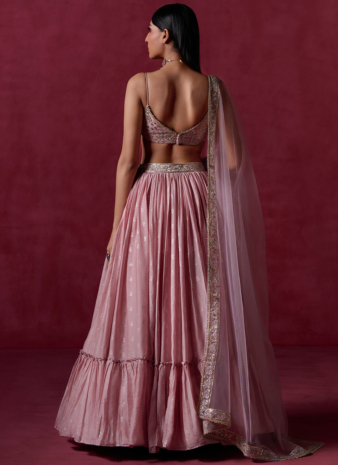 Nude Pink Embroidered Silk Lehenga