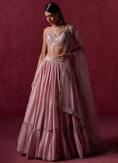 Nude Pink Embroidered Silk Lehenga