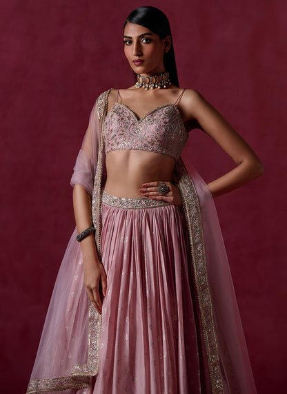 Nude Pink Embroidered Silk Lehenga