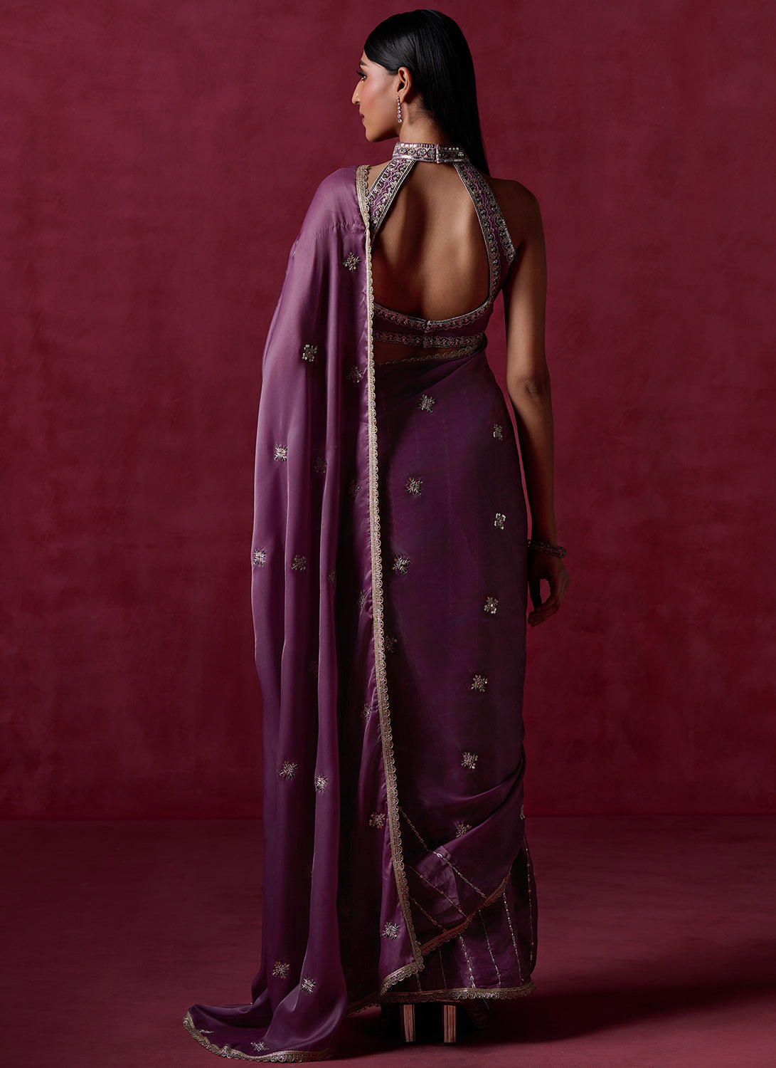 Dusty Purple Embroidered Silk Saree