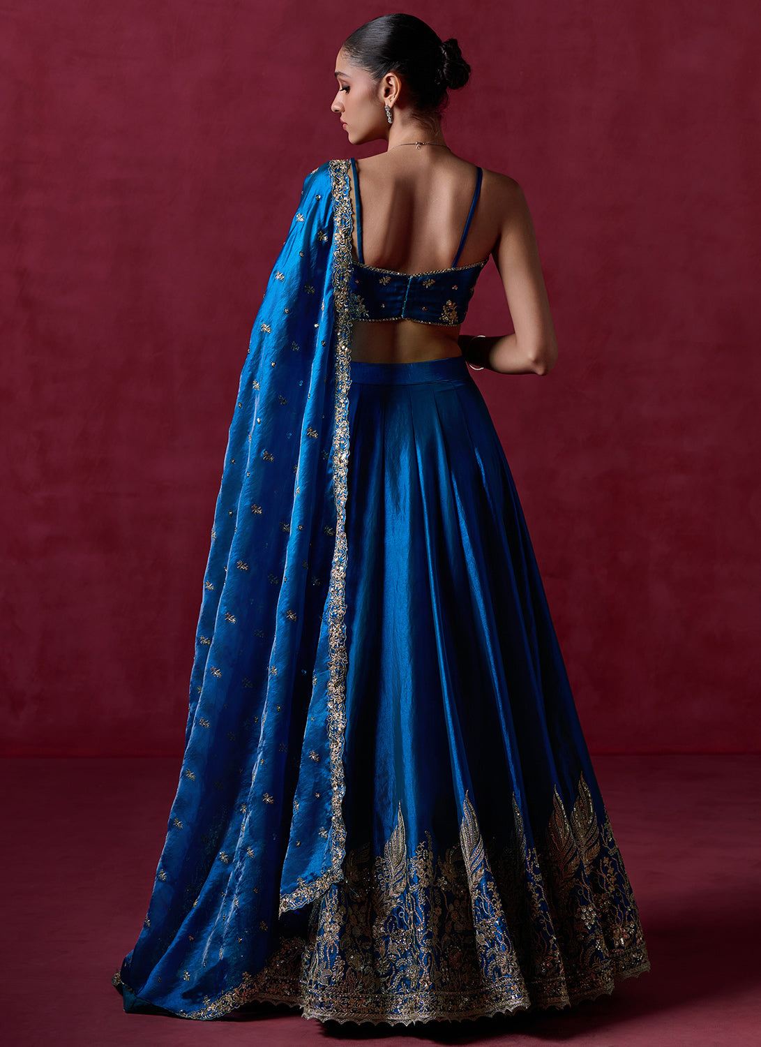 Peacock Blue Embroidered Organza Lehenga