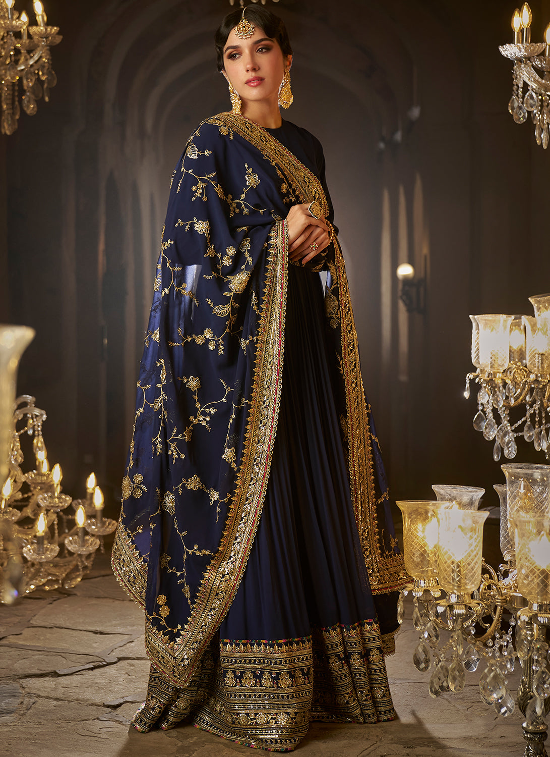 Blue Gold Bridal Wedding Party Silk Lehenga Set INSPMAY904 –  ShreeFashionWear