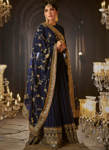 Navy Blue Embroidered Anarkali