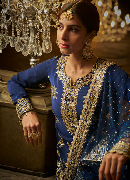 Navy Blue Embroidered Punjabi Suit