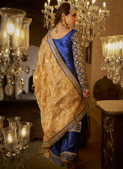 Royal Blue Embroidered Straight Suit