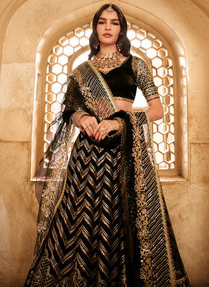 Black Embroidered Satin Organza Lehenga