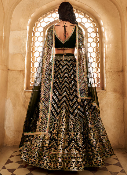 Black Embroidered Satin Organza Lehenga