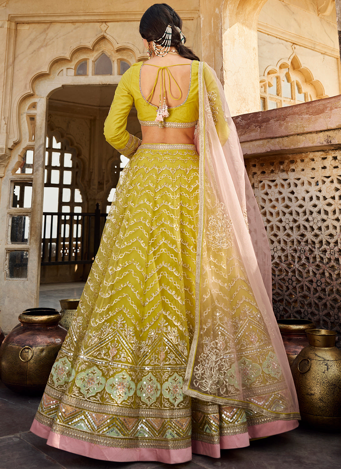 Yellow Embroidered Net Lehenga